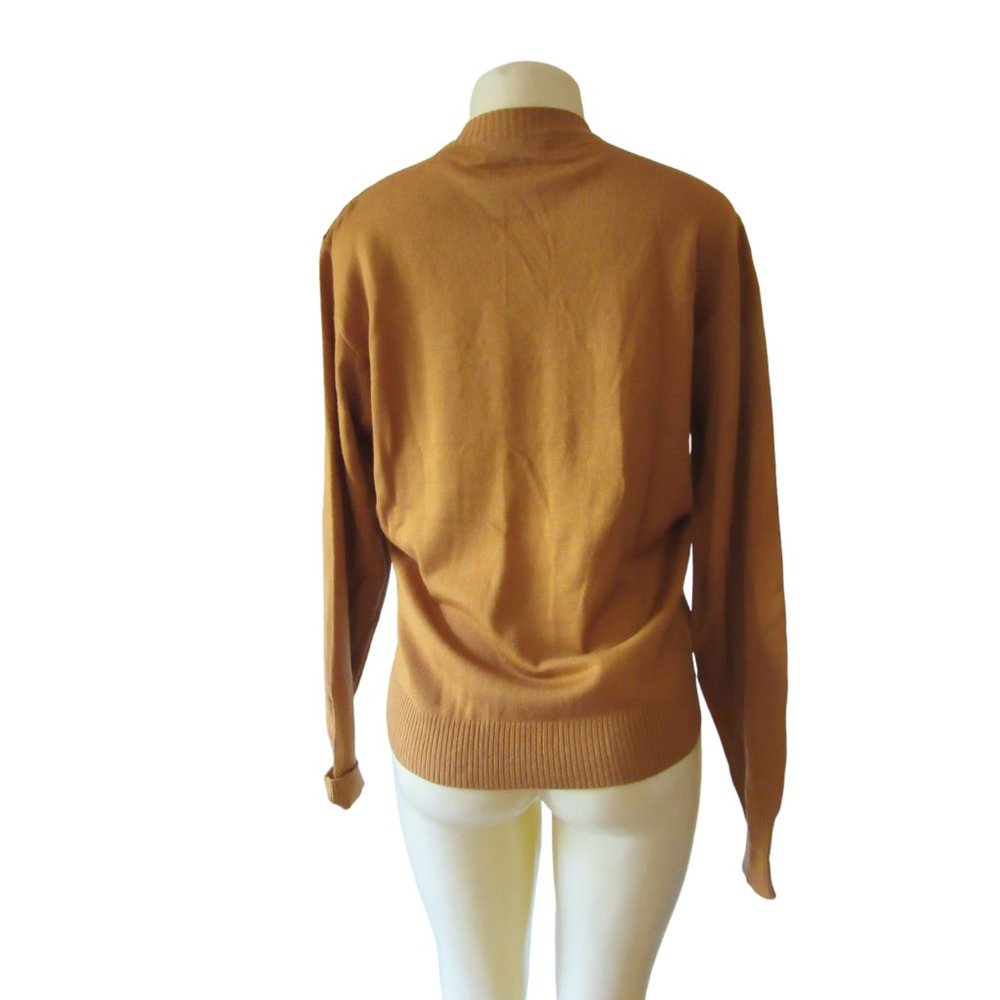 Vintage New w Tags, Saxony Cognac Suede/Leather &Acrylic Sweater in Size L - Picture 5 of 8